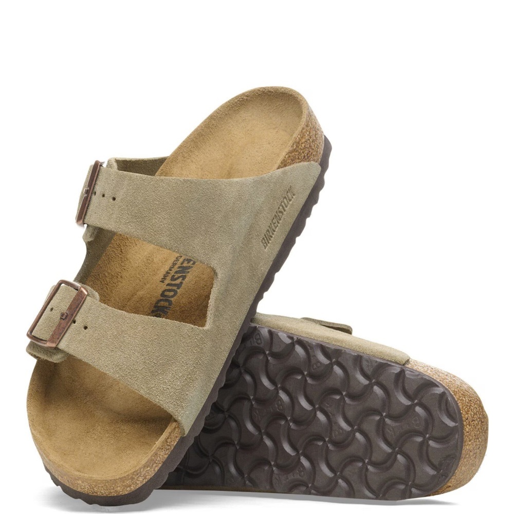 Birkenstock Arizona Suede Leather Sandals in Taupe, Size Women’s US 8/ EU 39